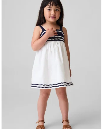 Rochie evazata cu detalii contrastante, Alb, Bleumarin,