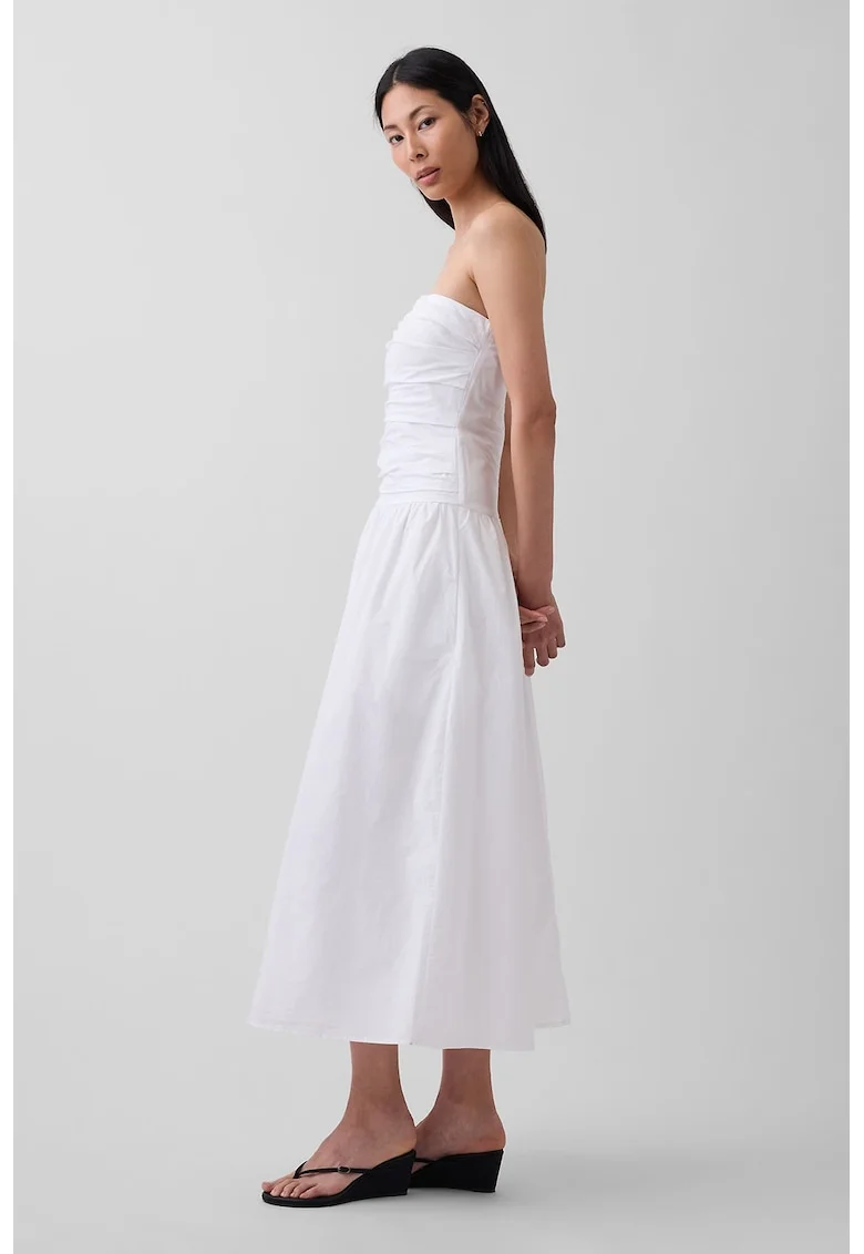 Rochie lunga cu croiala evazata si bretele detasabile, Alb,