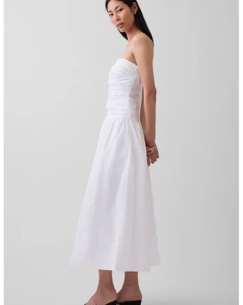 Rochie lunga cu croiala evazata si bretele detasabile, Alb,