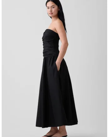 Rochie lunga cu croiala evazata si bretele detasabile, Negru,