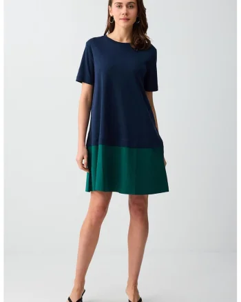 Rochie de bumbac cu model colorblock, Verde englez/Bleumarin