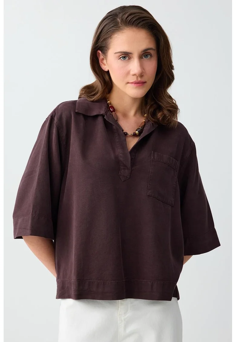 Bluza lejera cu maneci medii, Maro cognac