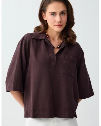 Bluza lejera cu maneci medii, Maro cognac