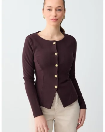 Cardigan slim fit cu decolteu la baza gatului, Auriu/Maro cognac