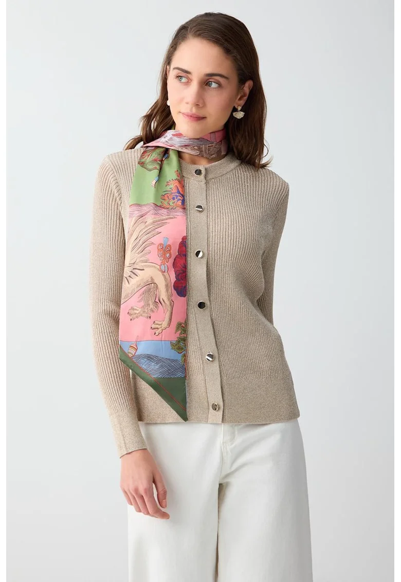 Cardigan striat cu nasturi metalici, Maro nisip