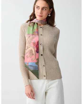 Cardigan striat cu nasturi metalici, Maro nisip