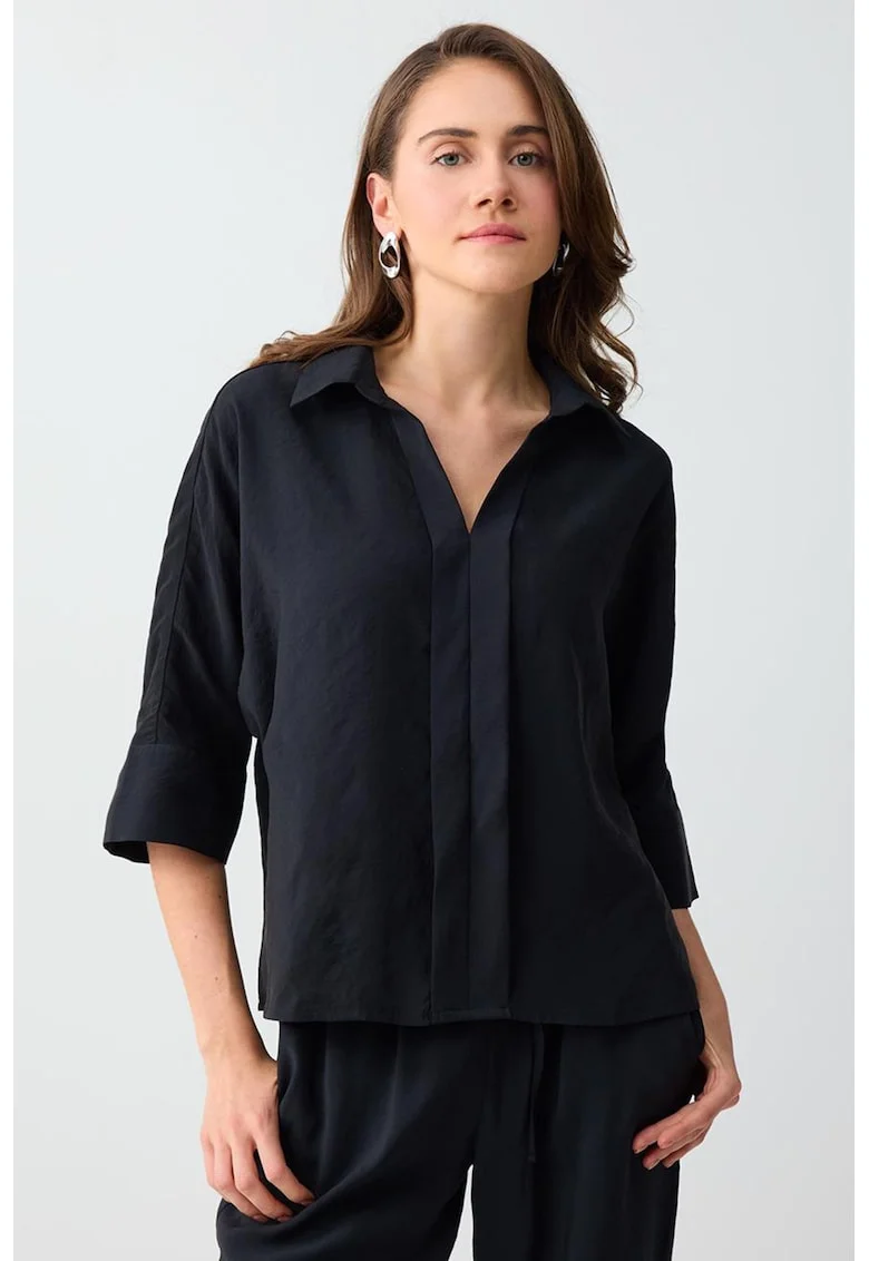 Bluza lejera din amestec de modal cu maneci 3/4, Negru stins