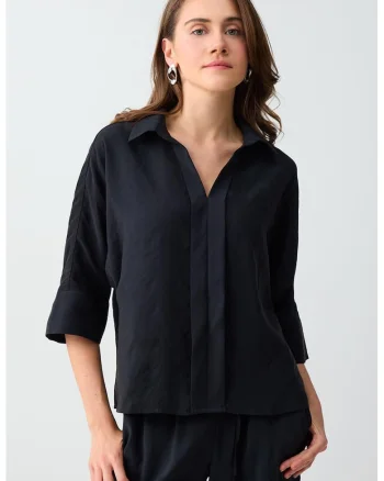 Bluza lejera din amestec de modal cu maneci 3/4, Negru stins