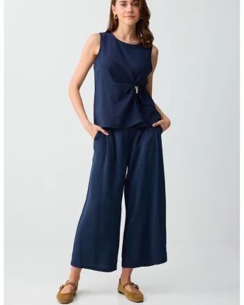 Pantaloni din amestec de modal cu croiala palazzo, Albastru inchis