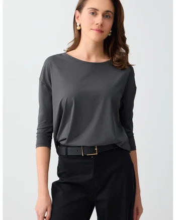 Bluza cu decolteu barcuta si maneci 3/4, Gri antracit/Gri inchis