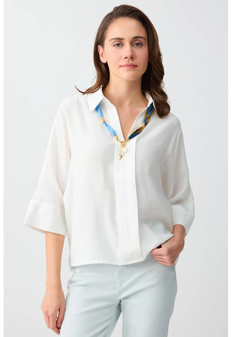 Bluza lejera din amestec de modal cu maneci 3/4, Alb optic