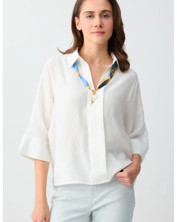 Bluza lejera din amestec de modal cu maneci 3/4, Alb optic