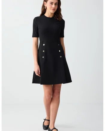 Rochie slim fit evazata, Negru/Argintiu