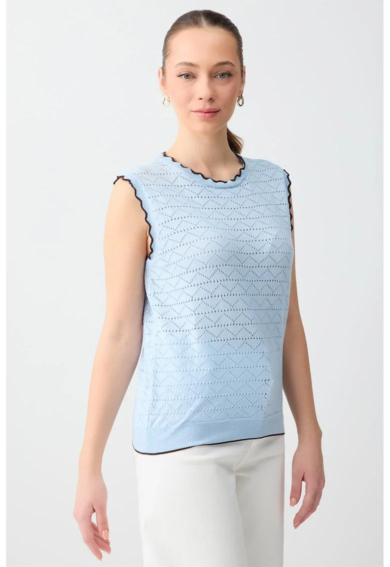 Bluza cu perforatii decorative, fara maneci, Albastru deschis