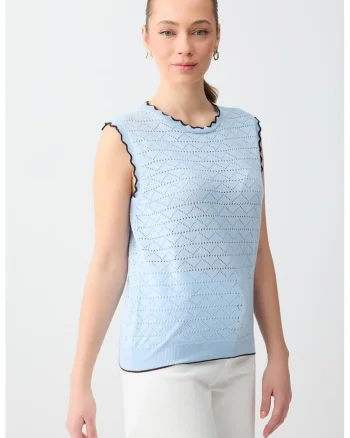 Bluza cu perforatii decorative, fara maneci, Albastru deschis