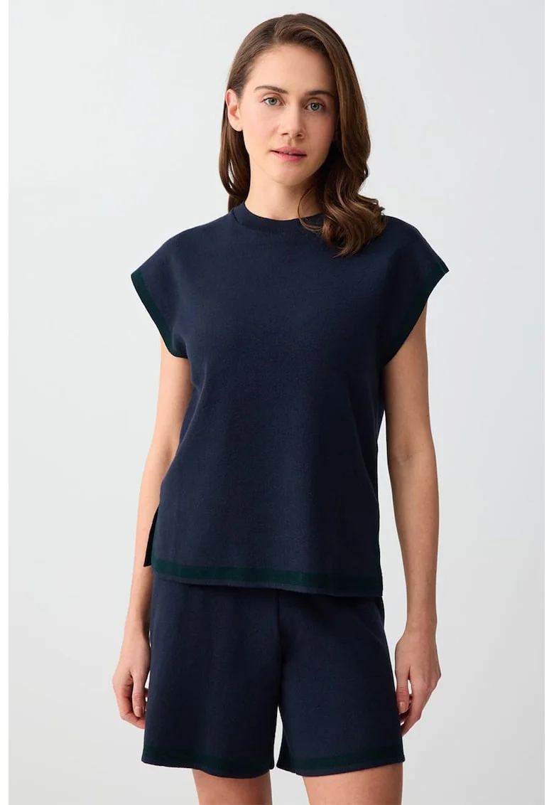 Tricou uni cu decolteu la baza gatului, Bleumarin