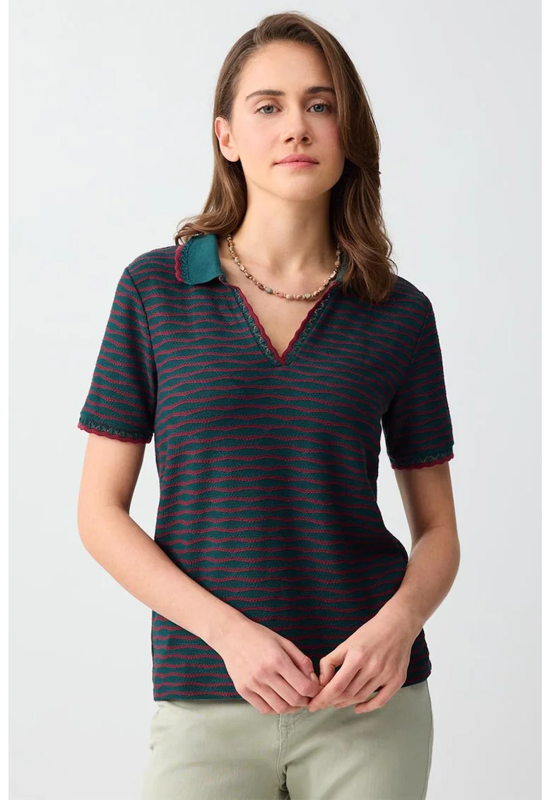 Tricou polo cu model in dungi, Verde inchis