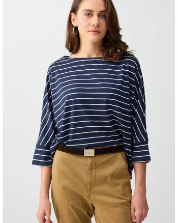 Bluza supradimensionata cu decolteu barcuta, Bleumarin