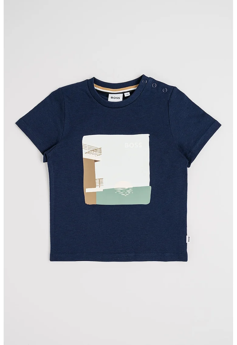 Tricou din bumbac cu imprimeu, Verde/Bleumarin