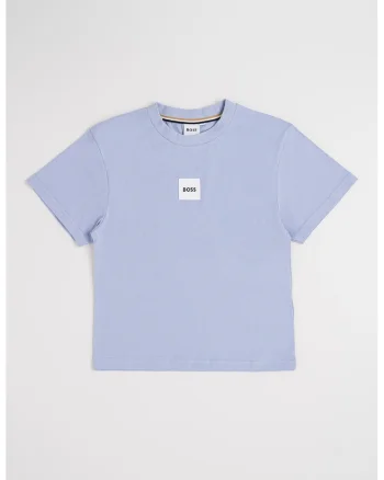 Tricou din bumbac cu decolteu la baza gatului, Alb/Albastru prafuit