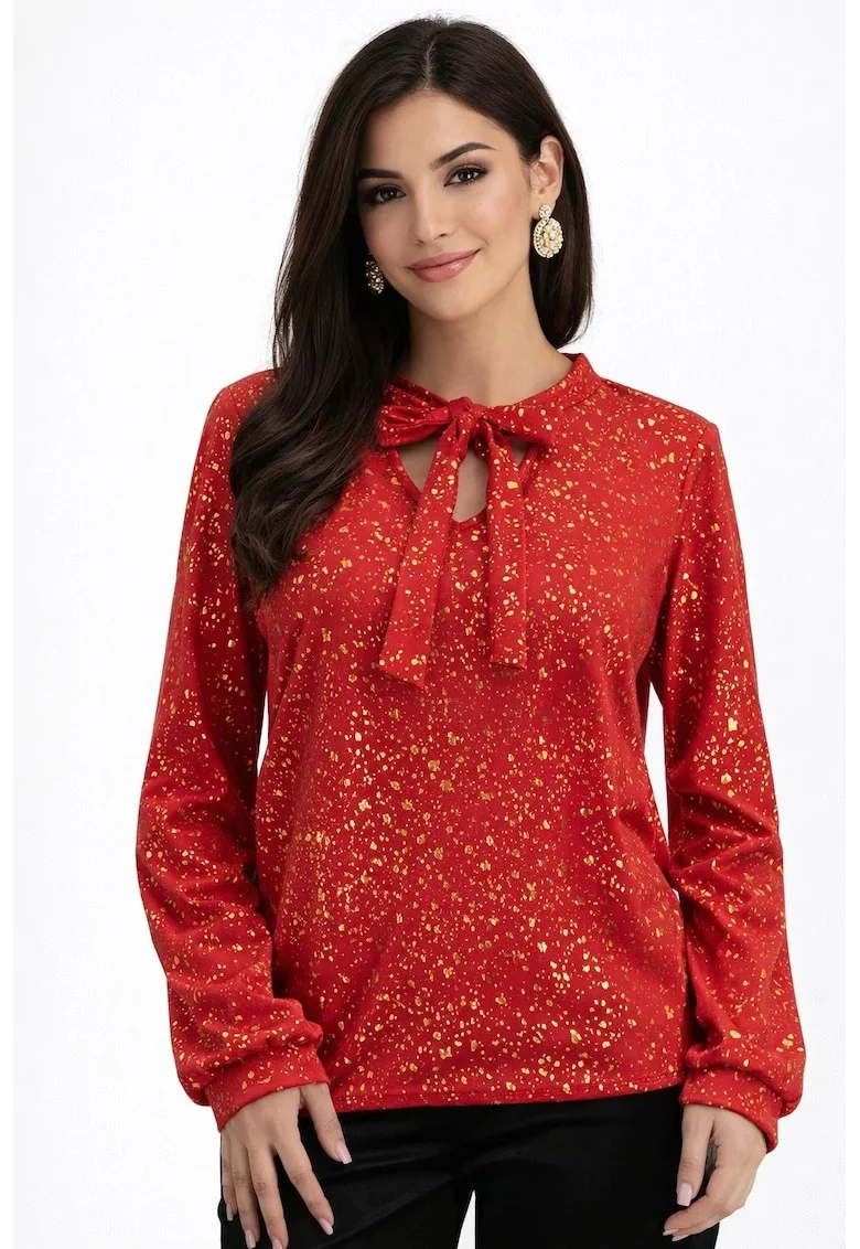 Bluza cu guler tip esarfa, Rosu