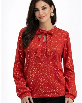 Bluza cu guler tip esarfa, Rosu