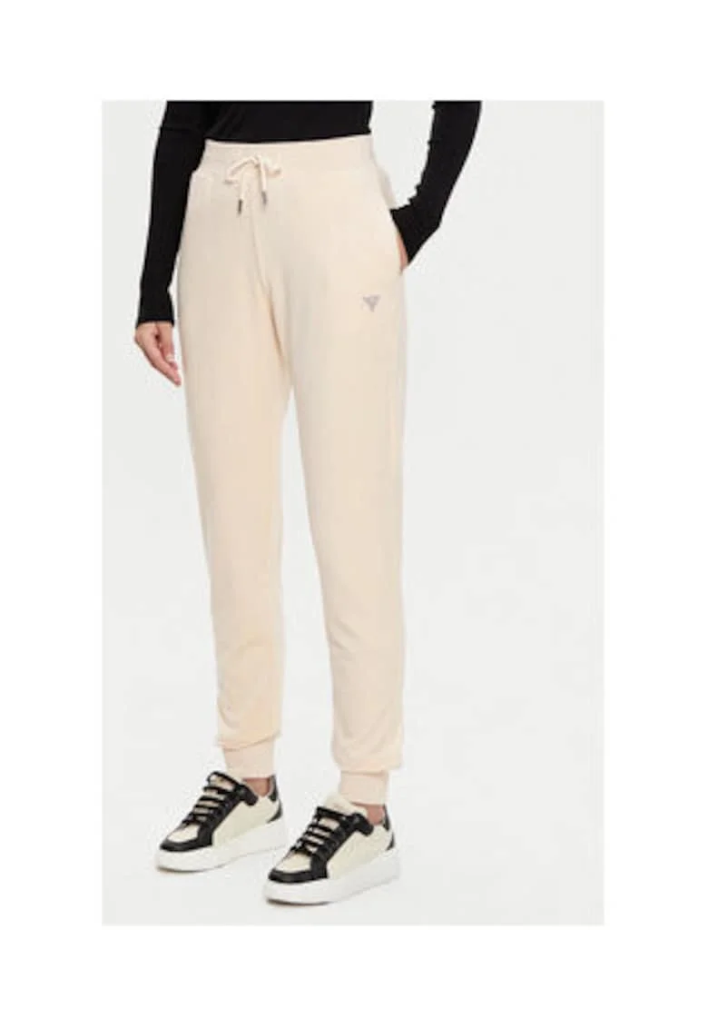 Pantaloni de trening din amestec de poliester cu snur de ajustare in talie si logo discret