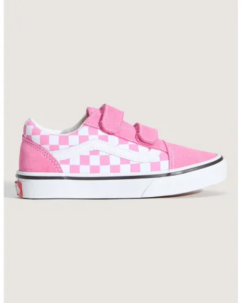 Tenisi low-cut cu garnituri din piele intoarsa si velcro Old Skool, Alb/Roz inchis
