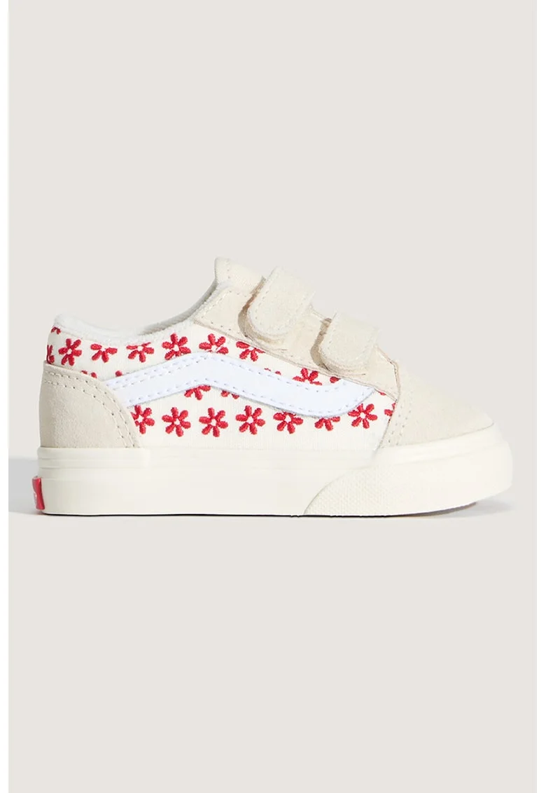 Tenisi din piele intoarsa cu model floral Old Skool, Bej inchis/Rosu cireasa