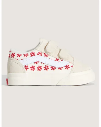 Tenisi din piele intoarsa cu model floral Old Skool, Bej inchis/Rosu cireasa
