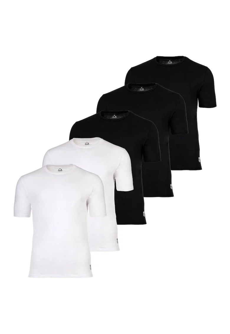 Set de tricouri uni de bumbac - 5 piese, Alb/Negru