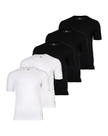 Set de tricouri uni de bumbac - 5 piese, Alb/Negru