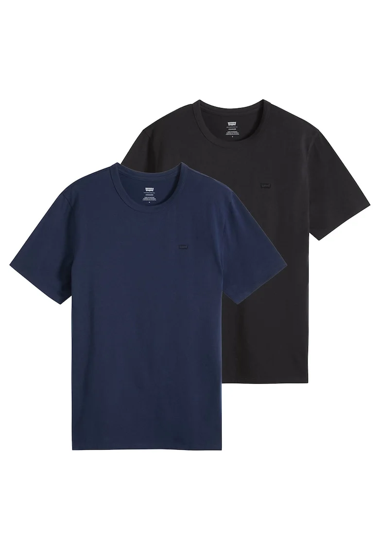 Set de tricouri uni cu decolteu la baza gatului - 2 piese, Negru/Albastru