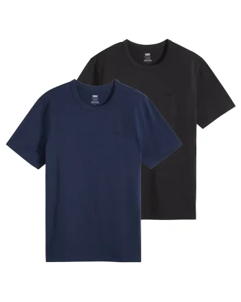 Set de tricouri uni cu decolteu la baza gatului - 2 piese, Negru/Albastru