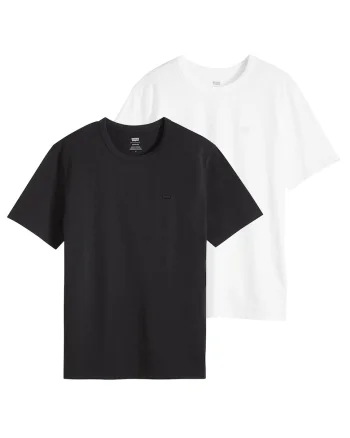 Set de tricouri uni cu decolteu la baza gatului - 2 piese, Alb/Negru
