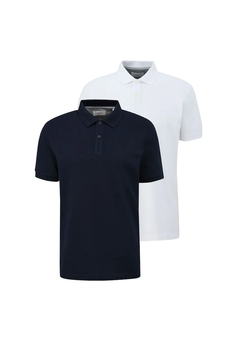 Set de tricouri polo uni - 2 piese, Alb/Albastru inchis
