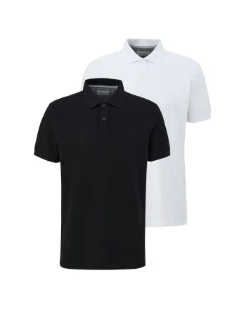 Set de tricouri polo uni - 2 piese, Alb/Negru