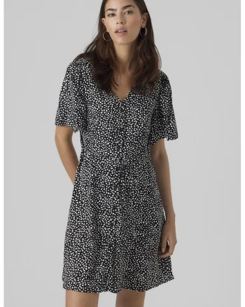 Rochie mini cu decolteu in V, Alb/Negru stins