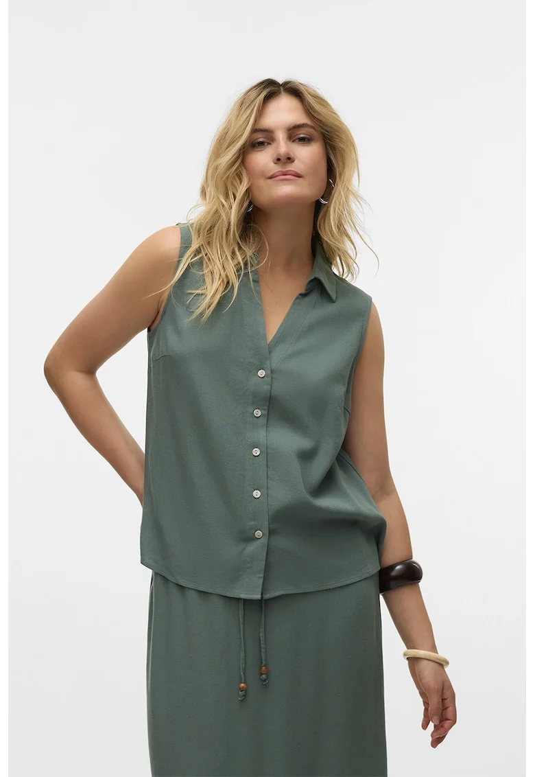 Camasa din amestec de in, fara maneci, Verde