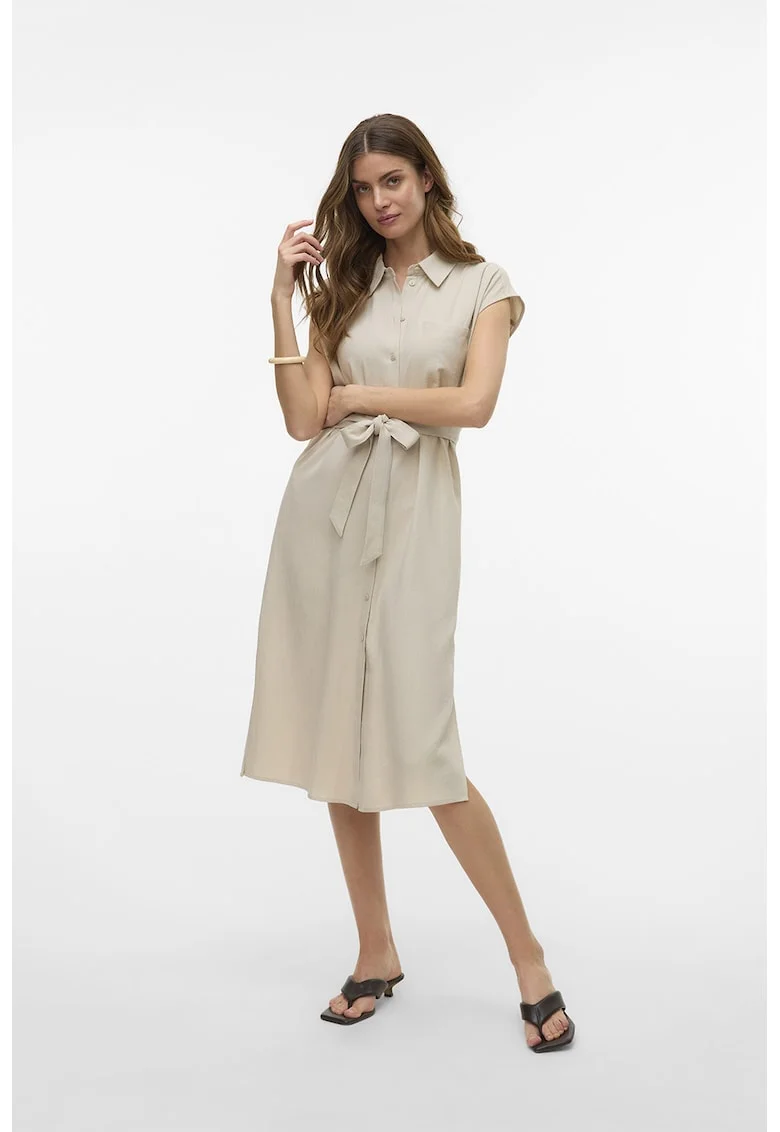 Rochie-camasa midi din amestec de in, Bej deschis