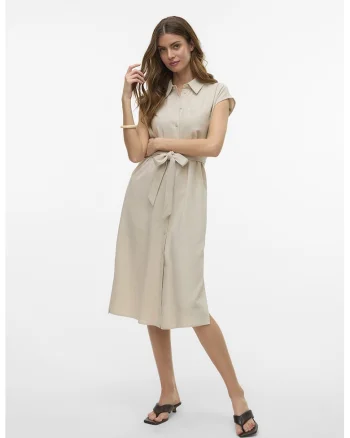 Rochie-camasa midi din amestec de in, Bej deschis