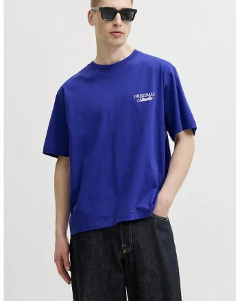 Tricou lejer de bumbac cu imprimeu logo, Albastru