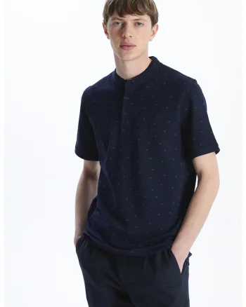 Tricou de bumbac cu nasturi, Maro/Bleumarin