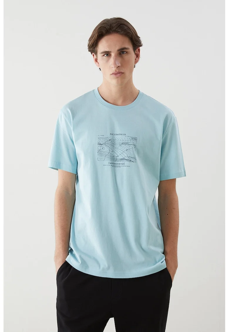 Tricou de bumbac cu imprimeu, Albastru glaciar