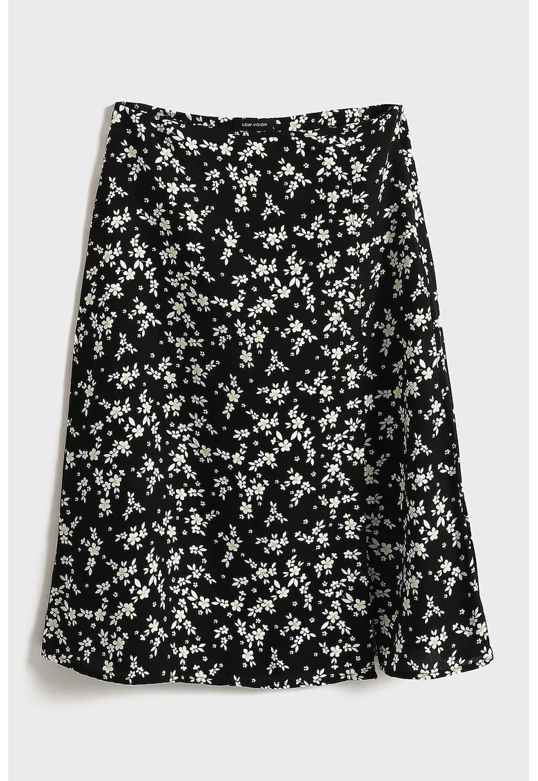 Fusta scurta cu model floral, Alb/Negru