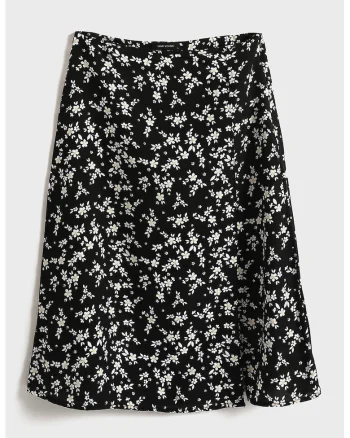 Fusta scurta cu model floral, Alb/Negru