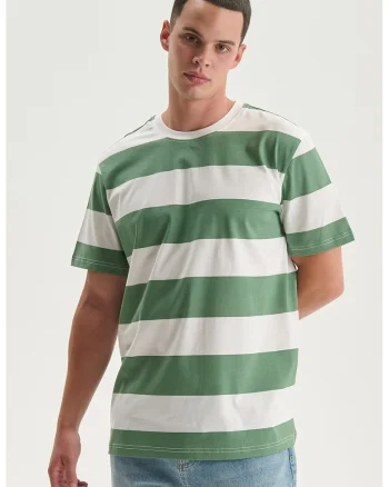 Tricou de bumbac cu dungi, Alb/Verde