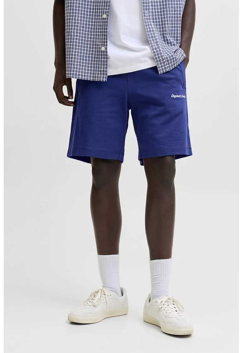 Pantaloni scurti de trening cu detaliu brodat, Albastru