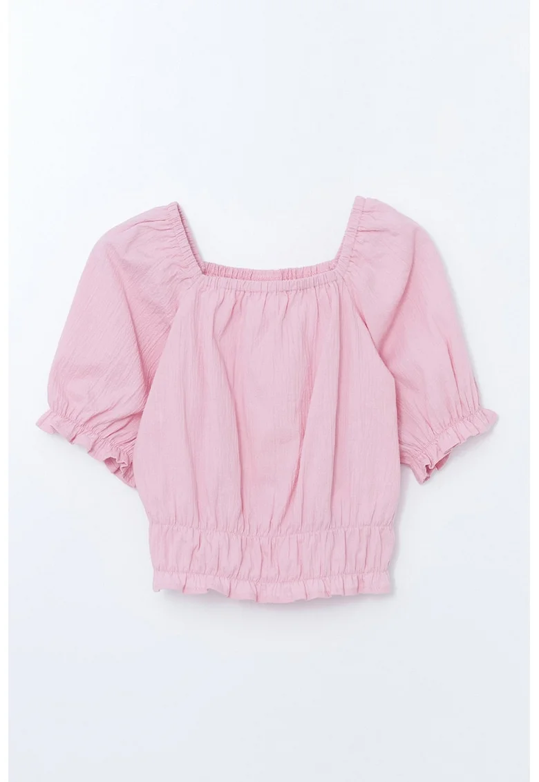 Bluza cu decolteu patrat cu margini elastice, Roz