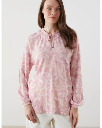 Bluza lejera cu model floral, Alb/Roz